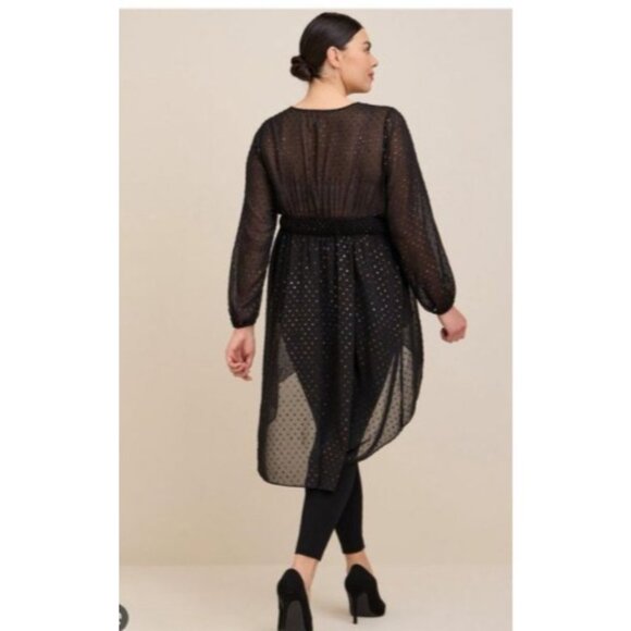 Torrid Chiffon top size 1X Rainbow Clip Dot Smocked Waist Extreme High Low sheer - Picture 7 of 7